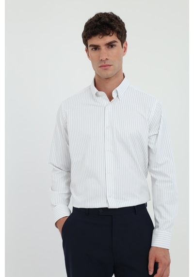 Dufy Erkek Regular Fit Düğmeli Yaka Uzun Kol Beyaz - Lacivert Çizgili Gömlek-25808 Beyaz-lacivert Çizgili Dufy Erkek Regular Fit Düğmeli Yaka Uzun Kol Beyaz - Lacivert Çizgili Gömlek-25808 Beyaz-lacivert Çizgili