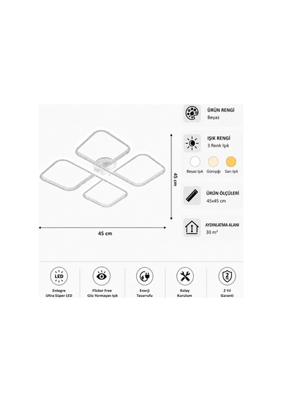 Nuvo Led Plafonyer Avize 3 Renk Kumandalı Beyaz