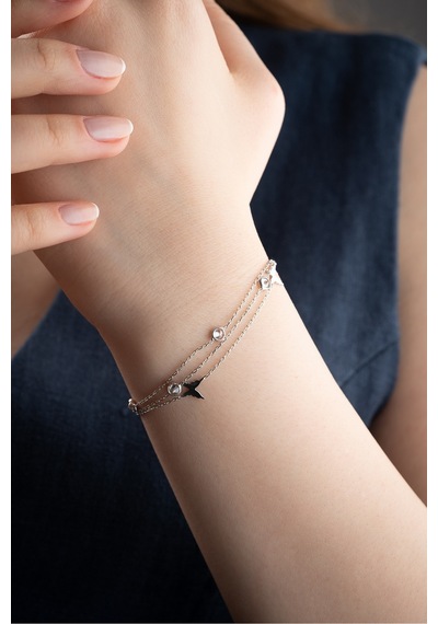 Nereze 925 Ayar Gümüş 3 Sıra Zincir Zirkon Taşlı Kelebek Bileklik