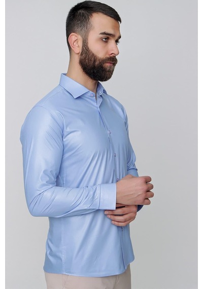Efor Slim Fit Pamuk Saten Uzun Kol Klasik Mavi Gömlek Gk 157 Mavi