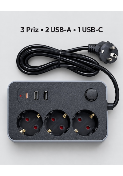 Bilgisayar Ve Mobil Cihazlar İçin Usb Ve Type C Çıkışlı Akım Korumalı Uzatma Prizi 0 - 2 M
