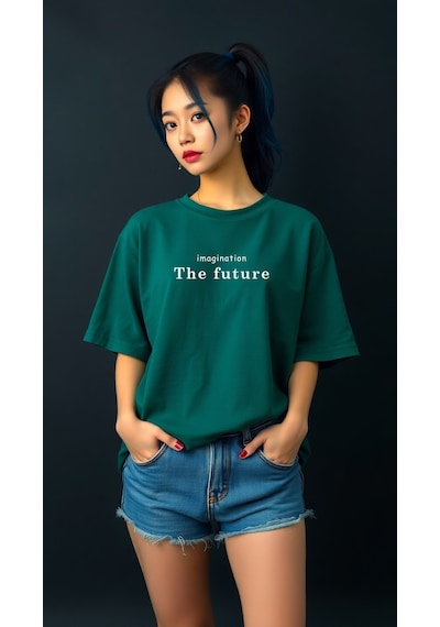 The Future Baskılı Oversize T-shirt Yeşil