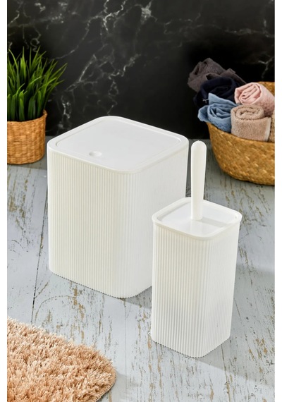 Kare Çöp Kovası Tuvalet Fırçası Set 2'li 5 Litre Beyaz Beyaz