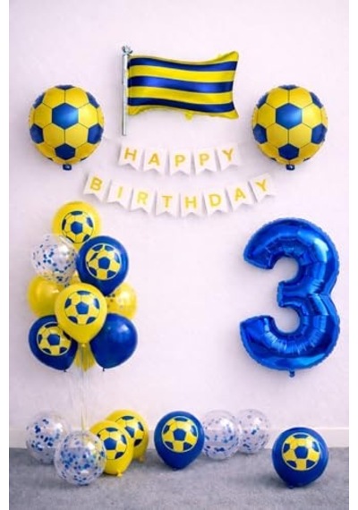 Sarı Lacivert Futbol Temalı Doğum Günü Balon Seti 3 Genel