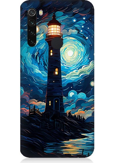 Xiaomi Redmi Note 8 Uyumlu Silikon Kılıf Ay Işığında Yalnız Deniz Feneri