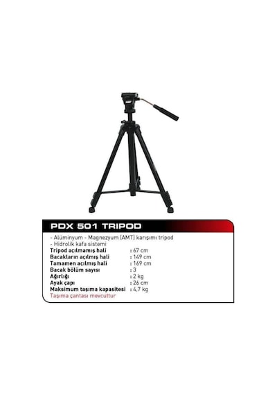 Pdx 501 Profesyonel Hidrolik Kafa Video Kamera Tripod 6 KG Taşıma