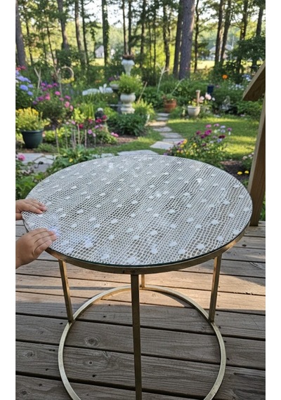 Lüks Çeyizlik Yuvarlak Pvc Dantel Desenli Orta Sehpa Masa Örtüsü Kaliteli, Dekoratif Ekru