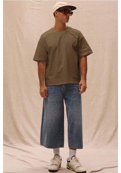 Erkek %100 Organik Pamuklu Kalın Dokulu Comfort Fit Bisiklet Yakalı T-shirt Kahverengi