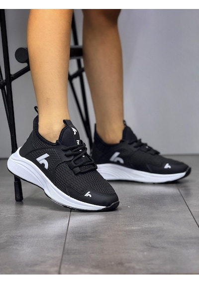 Bağcıklı Unisex Çocuk Spor Ayakkabısı-siyah-beyaz-320