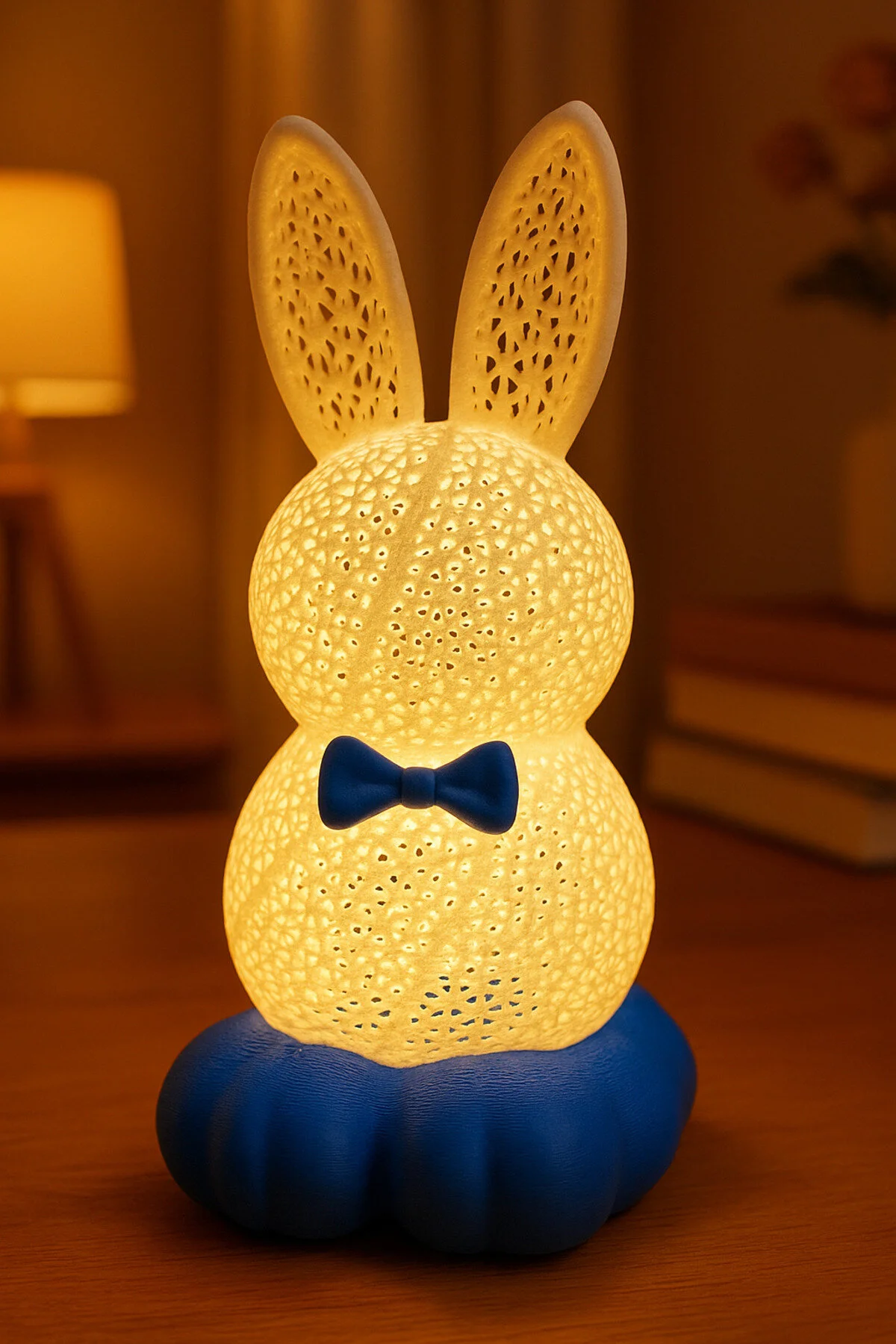 Printlab 3d Mavi Papyon Tavşan Gece Lambası Beyaz - Mavi