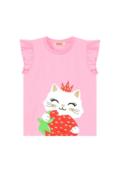 Çilek Kız Çocuk Yazlık Fırfırlı T-shirt Tayt Takım