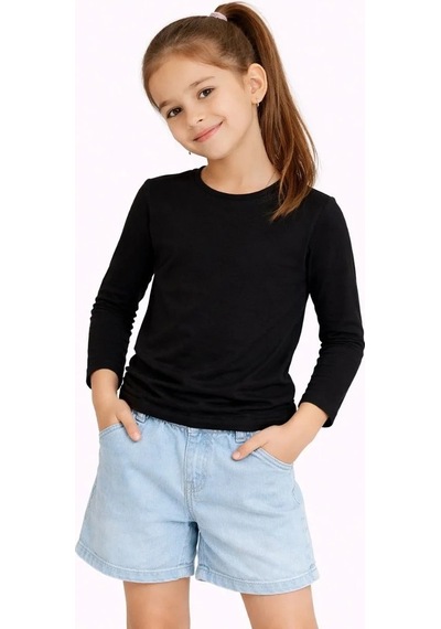 Mzpkartan Kız Çocuk Basic Uzun Kollu Tişört Okul Günlük Rahat T-shirt - Siyah