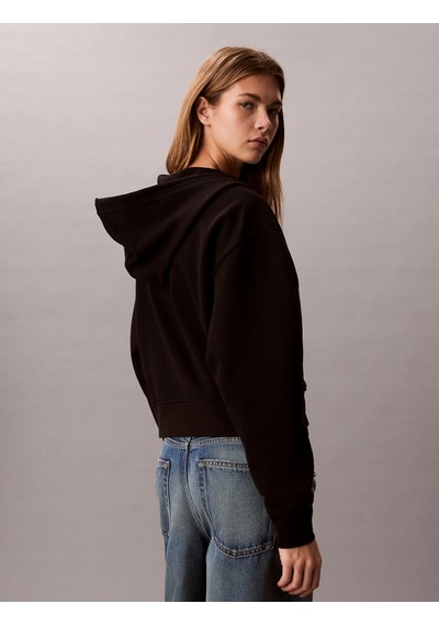 Calvin Klein Uzun Kollu Monogram Havlu Kumaş Kısa Rahat Kesim Kadın Siyah Sweatshirt Lv047f208g-ub1 Siyah