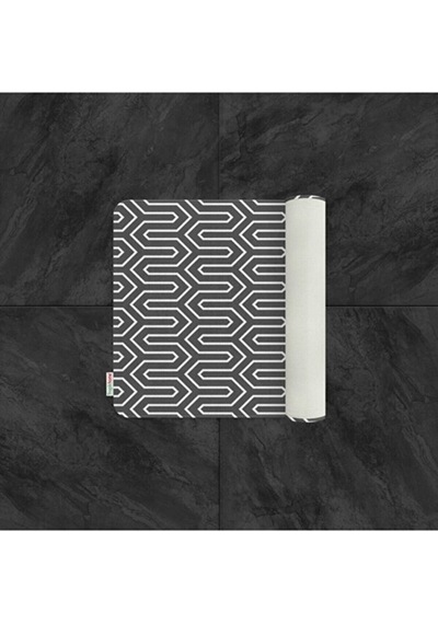 Banyo Paspası Siyah Beyaz Baskılı 50x80 Püsküllü Polyester Kaymaz Beyaz - Siyah