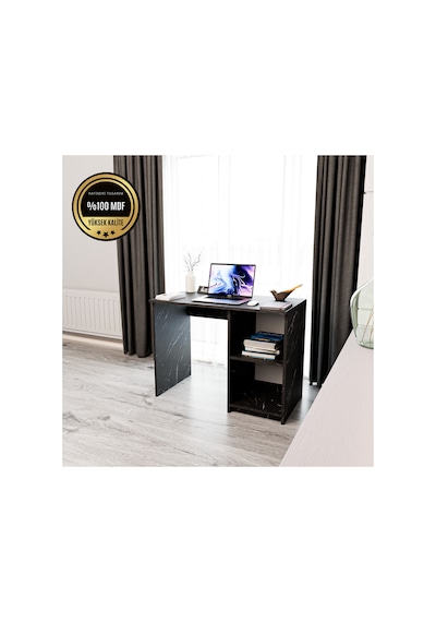 Matilda Çalışma Masası Raflı Kapaksız Modern Tasarım Siyah Matilda Çalışma Masası Raflı Kapaksız Modern Tasarım Siyah