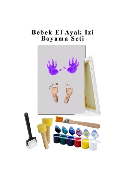 Bebek El Ayak İzi Tuval Boyama Seti 25x35 Cm 1 Paket Parmak Boyası Zemin Fırça Rulo Fırça Ponpon Fırça Hatıra Seti