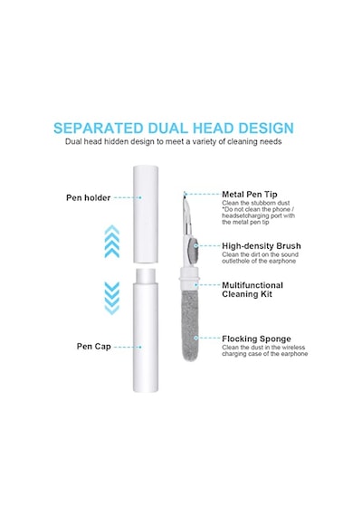 Airpod Temizleme Kiti, Süngerli 3'ü 1 Arada Airpod Temizleyici Kalem, Kablosuz Kulaklıklar Temiz Kalem, Toz Giderme K