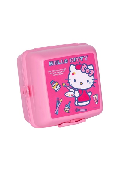 2'li Set Hello Kitty 4 Bölmeli Çocuk Beslenme Kabı Kaşık Ve Çatallı-500ml Pipetli Askılı Su Matarası Pembe