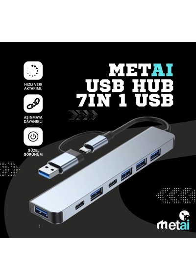 Type-c Adaptör 7in1 Usb 3.0 & 2.0 Hub Type-c Çoklayıcı Dönüştürücü Hızlı Şarj Destekli