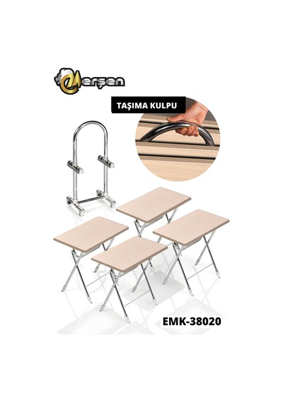Eranş Serisi 4'lü Katlanır Mdf Mebran Ahşap Desen Çanta Zigon Sehpa Krom Ayak Ahşap Desen Krom Ayak