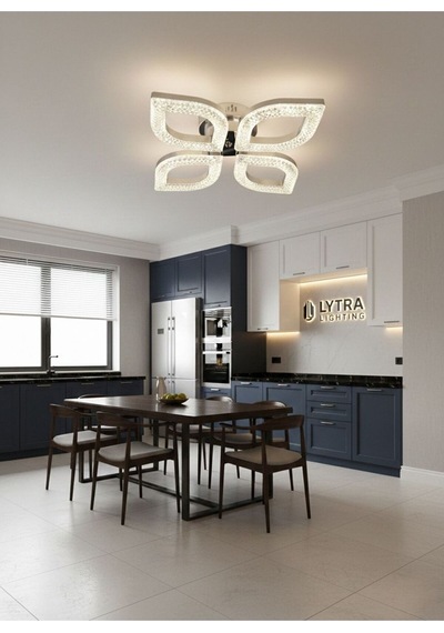 Yonca Model Gümüş 4"lü Ledli 3 Renk Modu Kristal Salon Mutfak Yatak Çocuk Odası Avize Gümüş