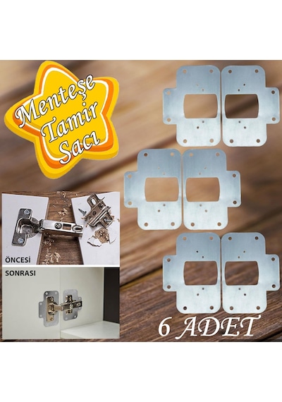 Dolap Kapak Taş Menteşe Tamir Sacı Pratik Onarım Kiti Krom Metal Yuva Tablası 6.5 X 9 Cm 6 Adet