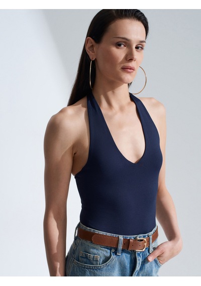 Dilvin 21231 Halter Yaka Bodysuit-k.lacivert