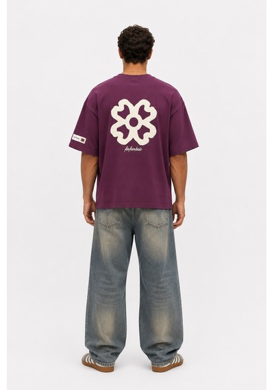 Respire Erkek Nakış Detaylı Oversize T-shirt Vişne