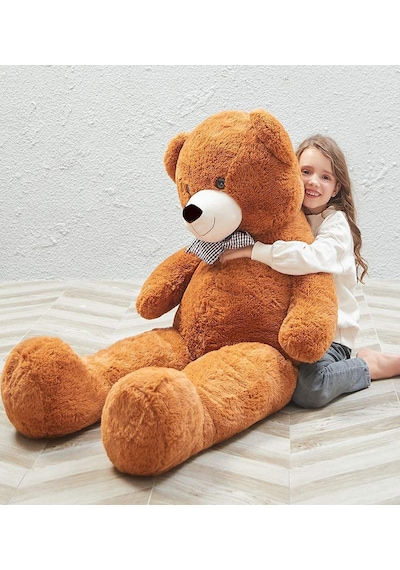Sevgiliye Özel Hediye- Papyonlu 140 Cm Dev Boy Sevimli Peluş Koca Ayı - Özel Fiyat Kahverengi