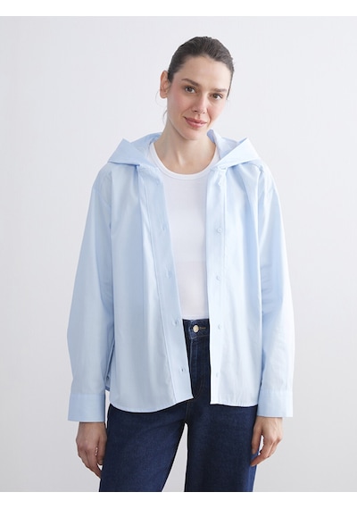 Lcwaıkıkı Classic Mavi Kapüşonlu Oversize Kadın Gömlek
