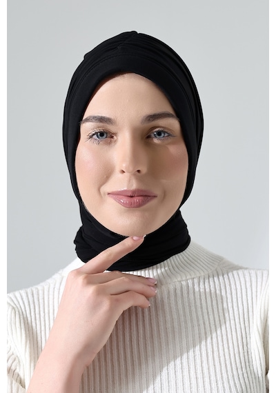 Üç Farklı Bağlamalı Tesettür Hazır Pratik Şal Siyah Siyah