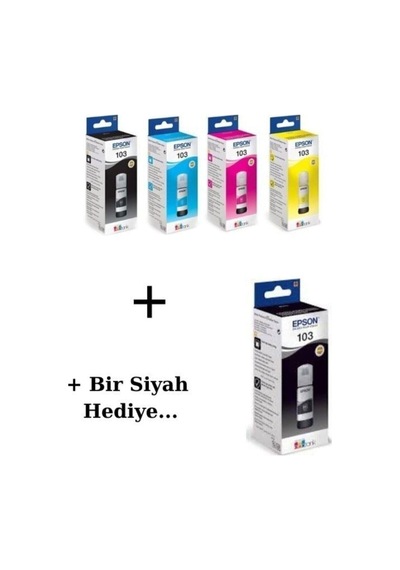 Epson 103 Ecotank L3266 Siyah Sarı Mavi Kırmızı 4 Renk Mürekkep Kartuş Takımı 1 Siyah