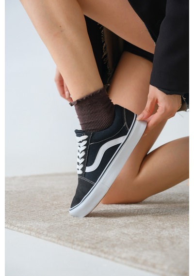Daxtors Garantili Wanso Günlük Ortopedik Kadın Sneaker Spor Ayakkabı Siyah