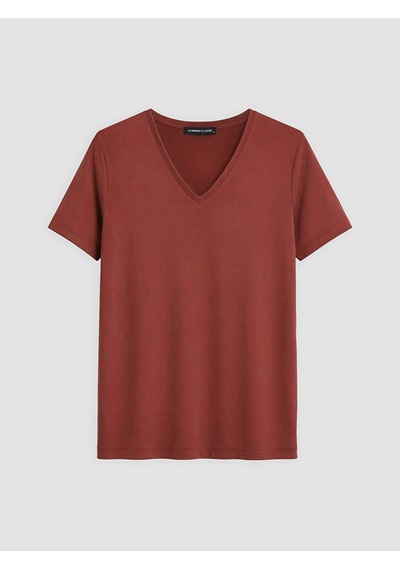 Lcwaıkıkı Classic Bordo V Yaka Modal Karışımlı Kadın Tişört