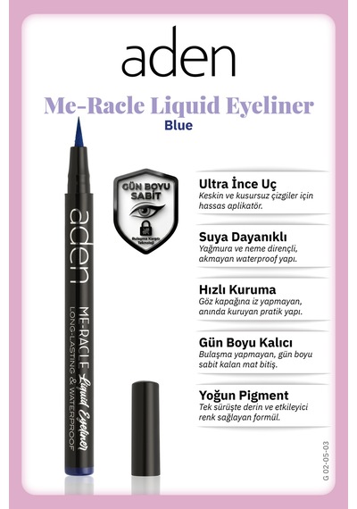 Aden Me-racle Liquid Eyeliner - Likit Eyeliner 03 Blue Mavi Diğer