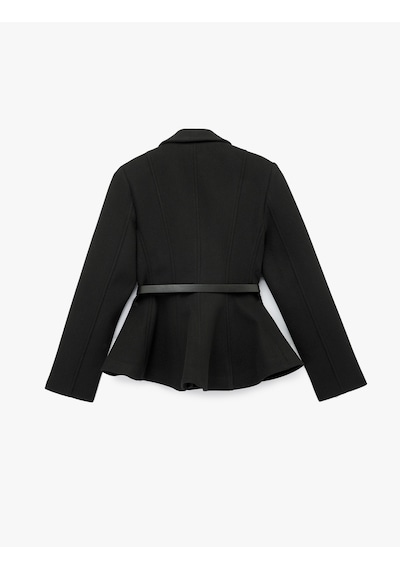 Koton Uzun Kollu Kemer Detaylı Peplum Blazer Ceket Siyah 6wak50116uw Siyah