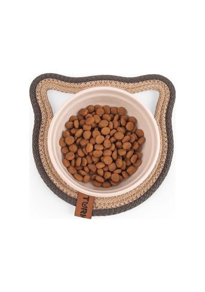 Gobypet Küçük Boy Jüt Hasır Kulaklı Yuvarlak Kedi Köpek Mama Paspası, Matı, Çok Amaçlı Altlık