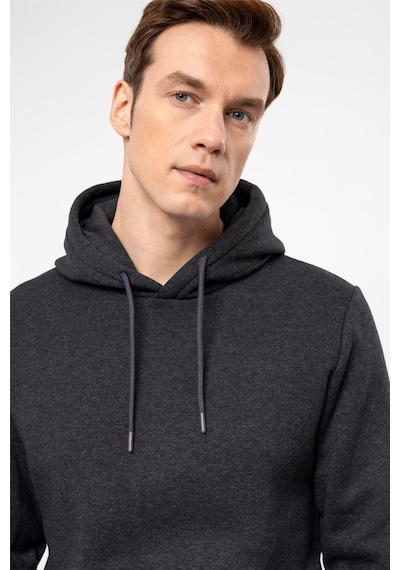 Süvari Oversize Geniş Kesim Pamuklu Yumuşak Dokulu Içi Polarlı Basic Kapüşonlu Sweatshirt Antrasit S08