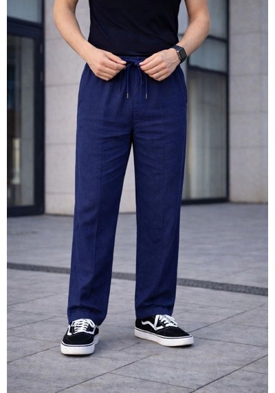 Erkek Keten Cepli Çıma Dikişli Jogger Buggy Pantalon Rahat Kalıp - Lacivert