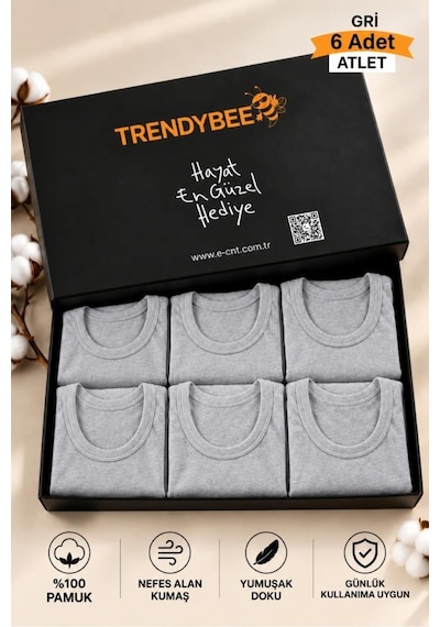 Trendybee Erkek Gri Atlet 6'lı Paket Pamuklu Rahat Kesim Özel Kutusunda Ekonomik Trendybee Erkek Gri Atlet 6'lı Paket Pamuklu Rahat Kesim Özel Kutusunda Ekonomik