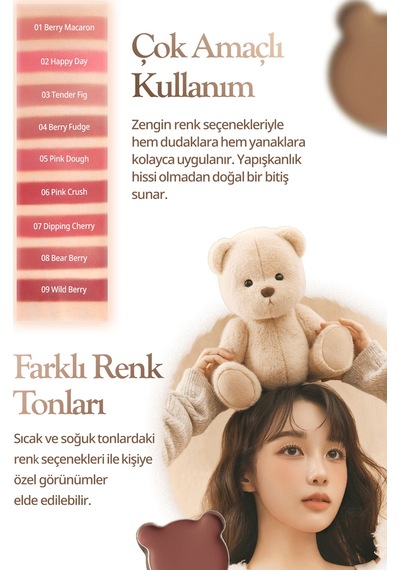 Dasique 9 Renkli Ruj & Allık Paleti Mood Painting Lip & Cheek Palette 06 Sweet Bear 06 Sweet Bear