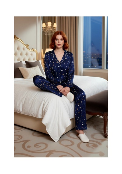 Ersefa Kadin Gece Gokyuzu Desenli Viskon Pijama Seti Fonksiyonel Dayanık Indigo Ersefa Kadin Gece Gokyuzu Desenli Viskon Pijama Seti Fonksiyonel Dayanık Indigo