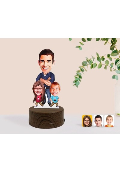 Kişiye Özel Baba Kız Oğul Karikatürlü Dekoratif 3D Biblo Led Işık