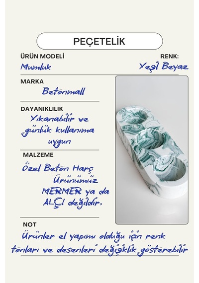 El Yapımı Yeşil Mermer Desenli 3 Gözlü Beton Tealight Mumluk Minimal Dekoratif Şamdan Yeşil