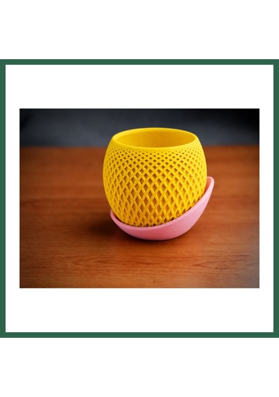 Bezos 3d Baskı Küre Saksı - Kafes Dokulu İki Parçalı Dekoratif Saksı - Sarı-pembe Bzs01 Standart