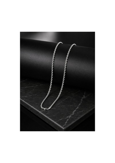 Gümüş Renk Çelik Zincir Kolye 80cm 3mm Gümüş - 909138627 Gümüş