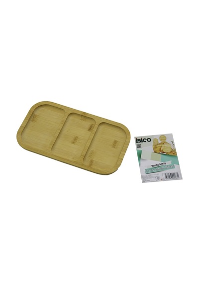 Dikdörtgen 3 Bölmeli 2+1 Ahşap Bambu Servis Sunum Tepsi - Tahtası 25 X 14 X 1.4cm 5492 Çr