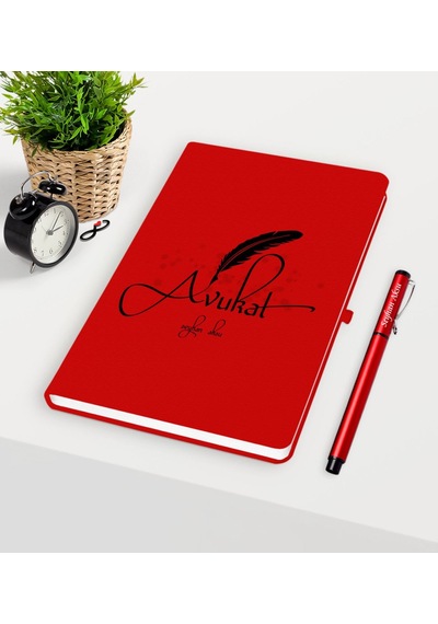 Kişiye Özel Avukat Temalı Kırmızı Defter Kalem Seti - 6