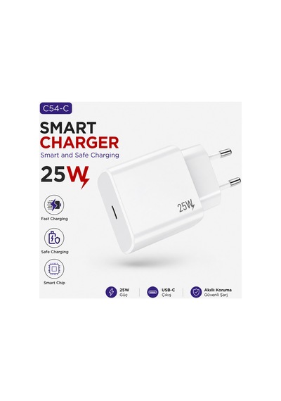 C54-c Smart Charger 25w Fast Charging Type C Girişli Hızlı Şarj Adaptör Smart Chip Safe Charging