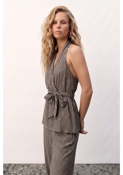 Sateen Lily Bluz - Vizon-137707 VİZON
